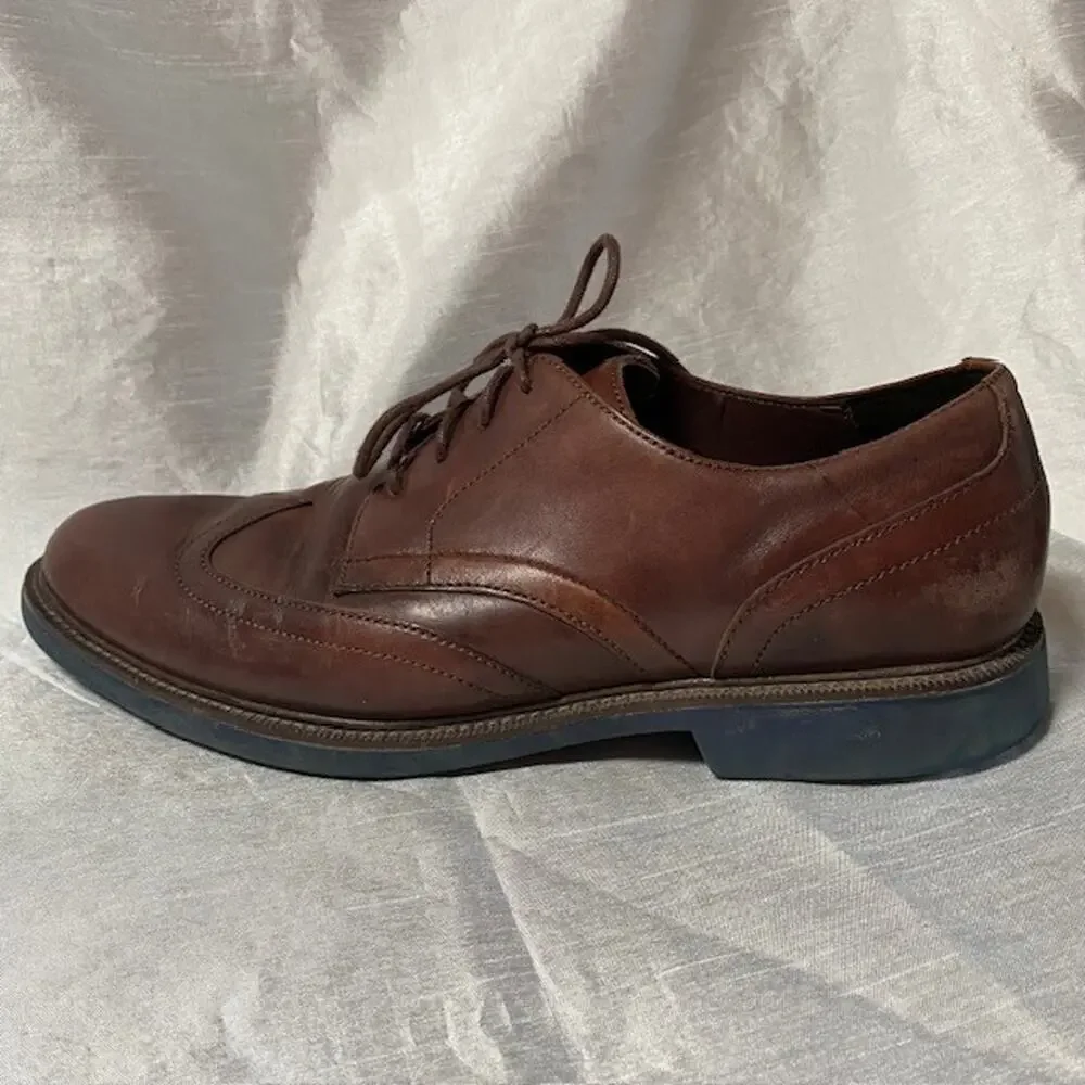 Cole Haan Mens Size 9.5 Grand OS Brown Leather Wingtip Oxford Derby Dress Shoes